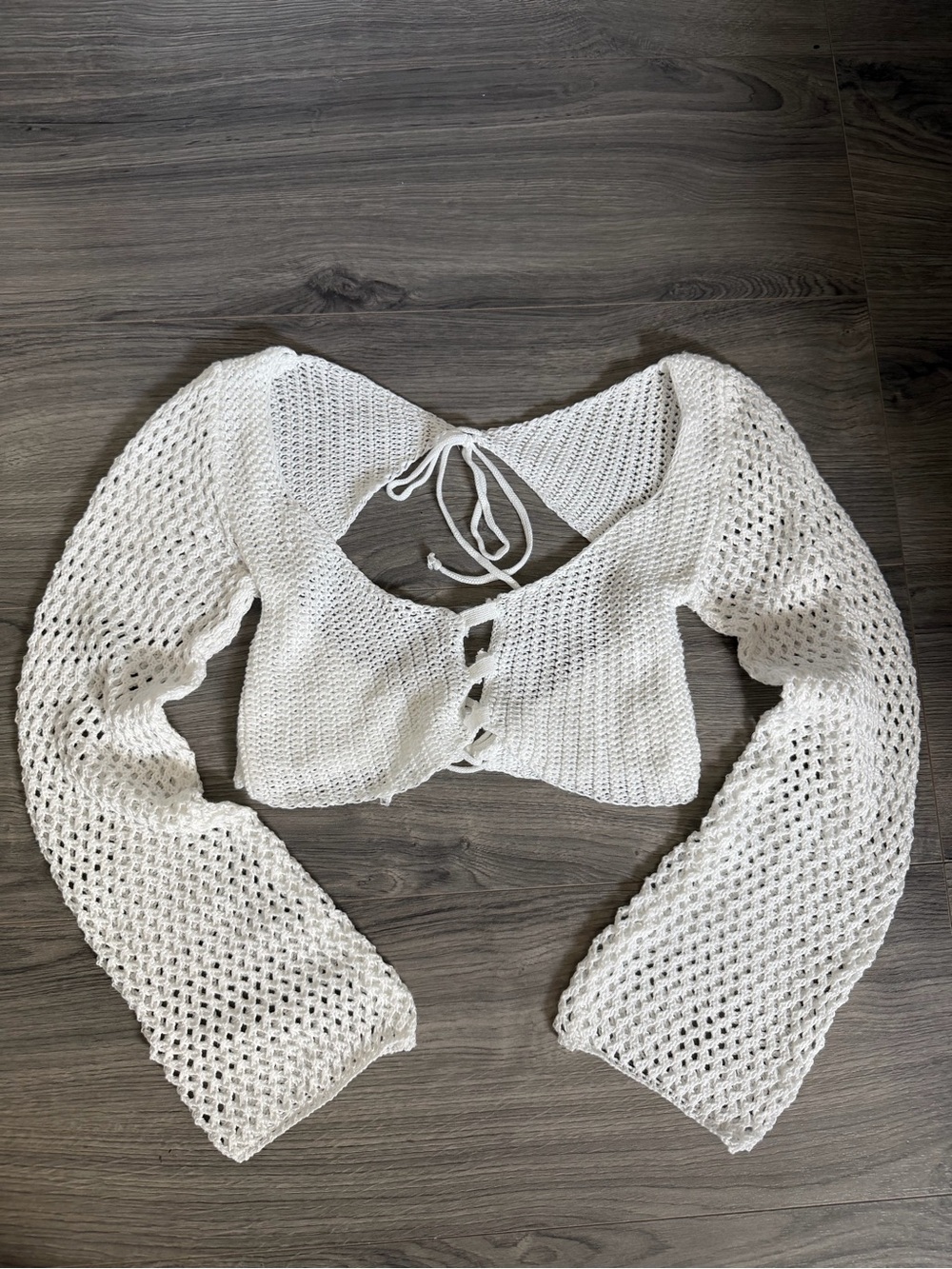 Tiger Mist White Crochet Tie-Front Women's Top - Macauly Top